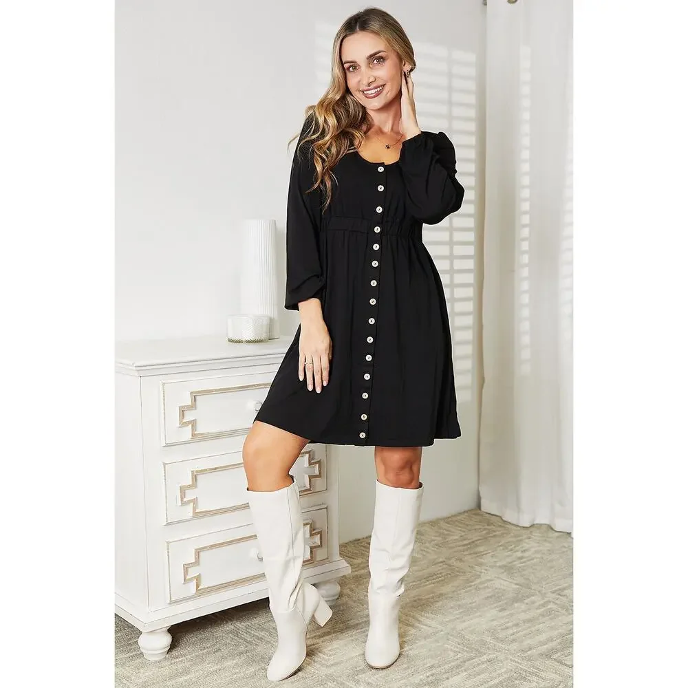 DOUBLE TAKE Black Scoop Neck Empire Waist Long Sleeve Dress Plus - Picture 5 of 8